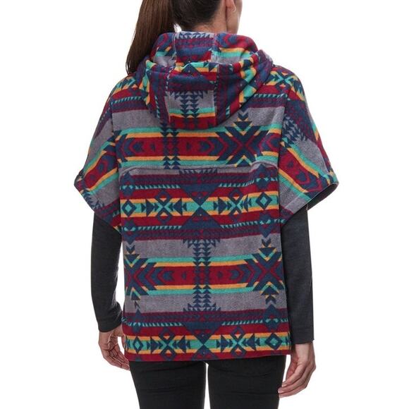 KAVU Overlook Polar Fleece Poncho Hoodie Aztec Cozy Oversize Southwestern Medium - Picture 2 of 12
